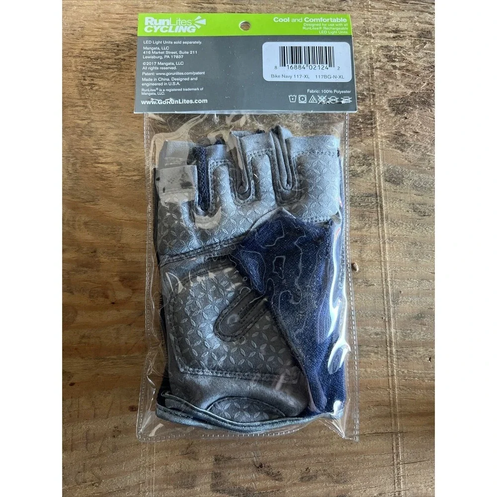 RunLites Cycling Bike Padded Fingerless Light Gloves With Battery Navy Size XL